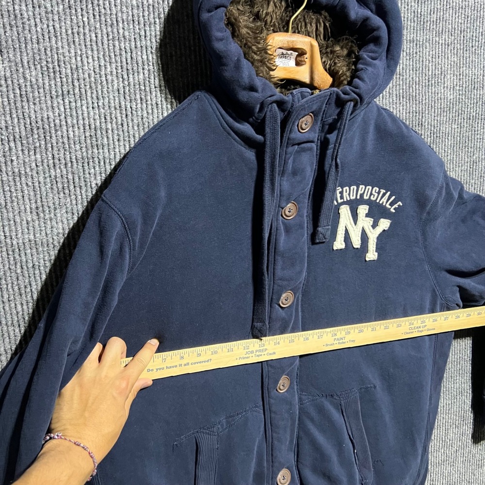 Vintage Aeropostale Faux Fur Lined Hoodie Men XXL Navy Blue NY Heavyweight Y2K - Picture 3 of 16